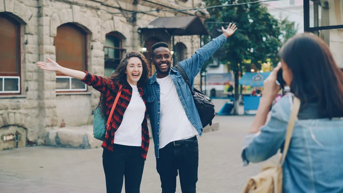 Friends posing for a photo on a trip